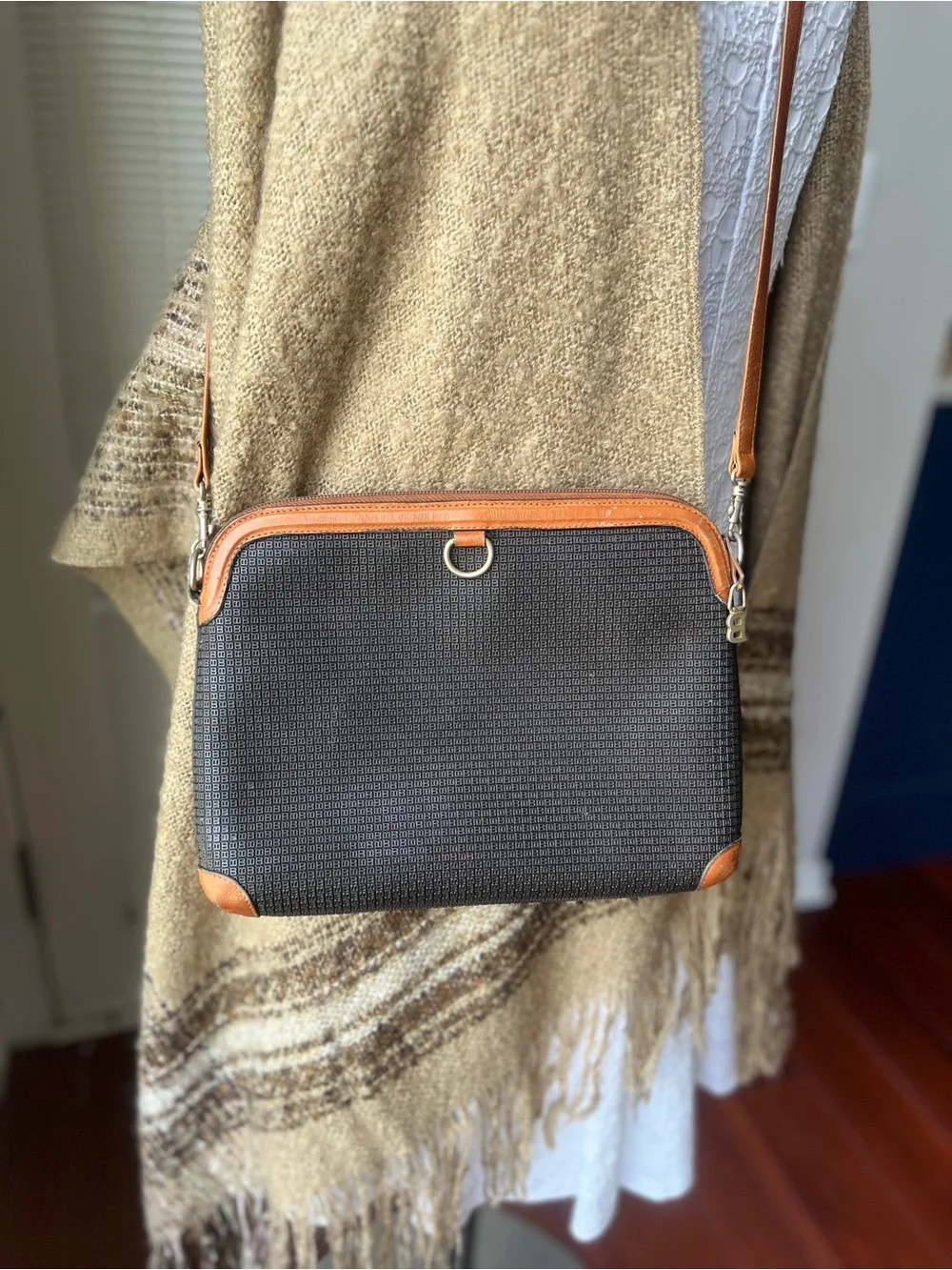 Bally Vintage Black & Brown Monogram Coated Canvas Embossed “B” Crossbody Made